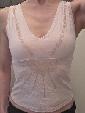 Vintage Shiva Shakti Pale Pnk Yoga V-Neck Tank with Sparkly Sunburst Size Small